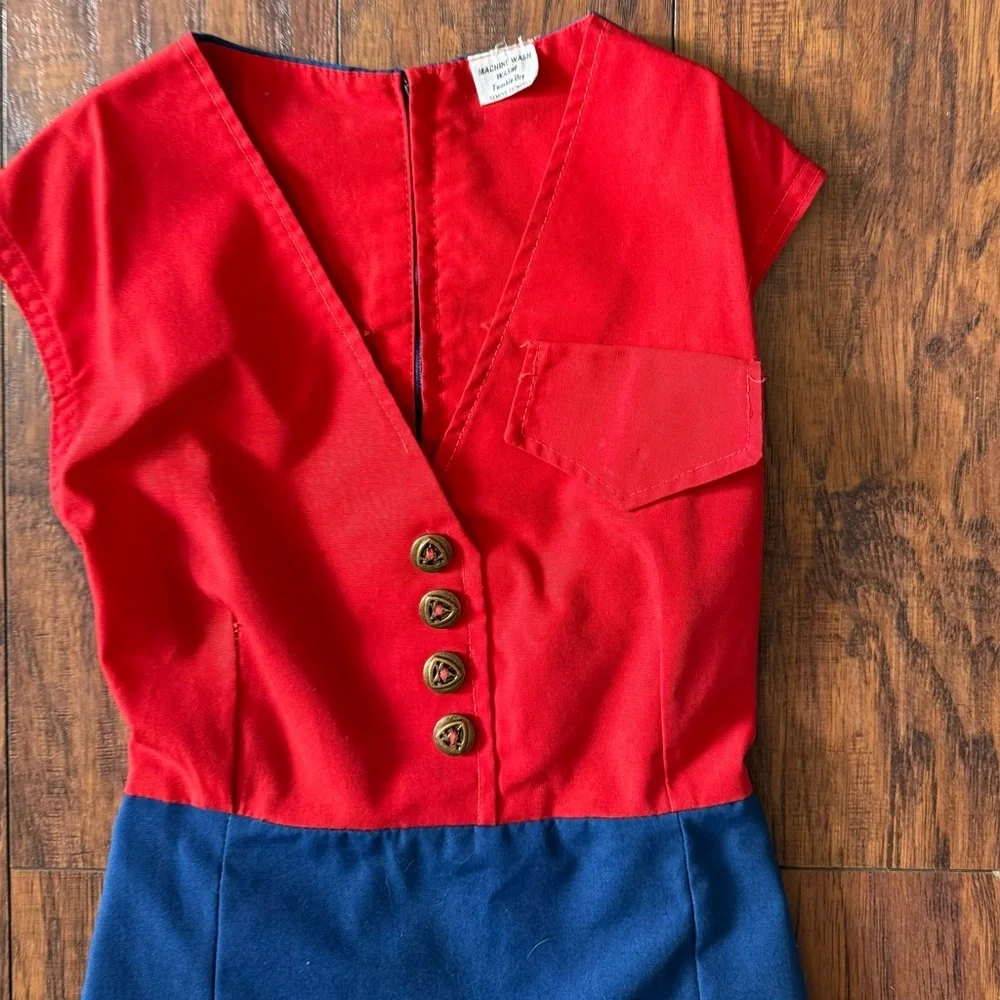 Vintage 1960s Blue Bird Camp Fire Girls Uniform Red Navy Blue Dress Retro